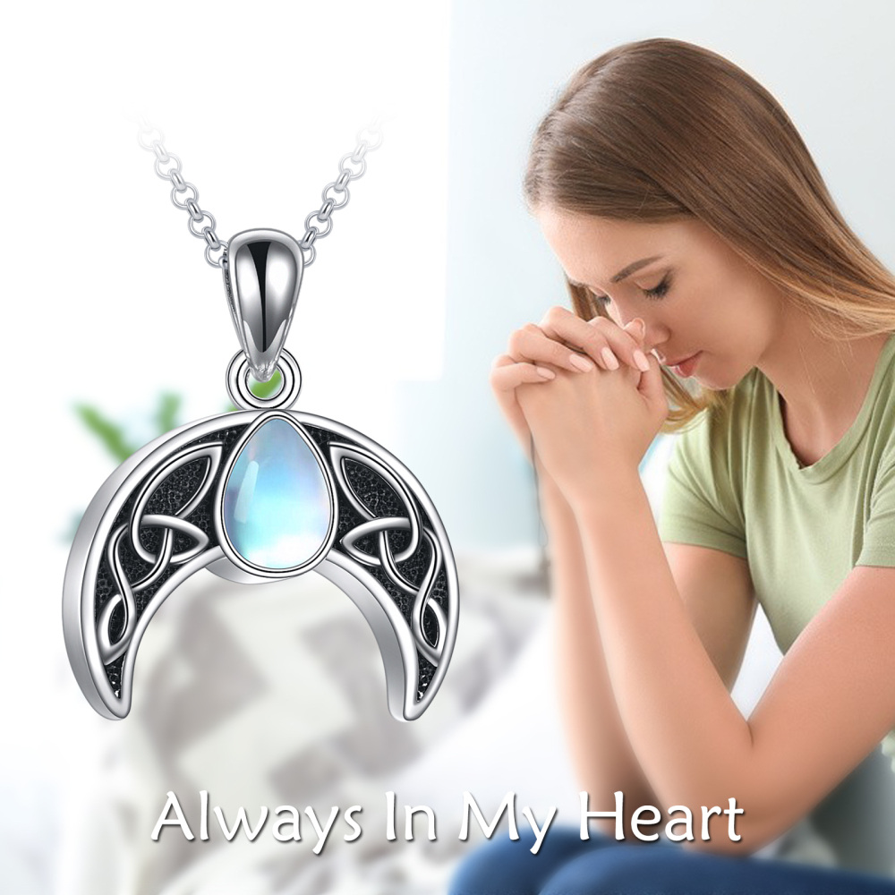 Sterling Silver Moonstone Celtic Knot & Moon Urn Necklace for Ashes for Women Men-6