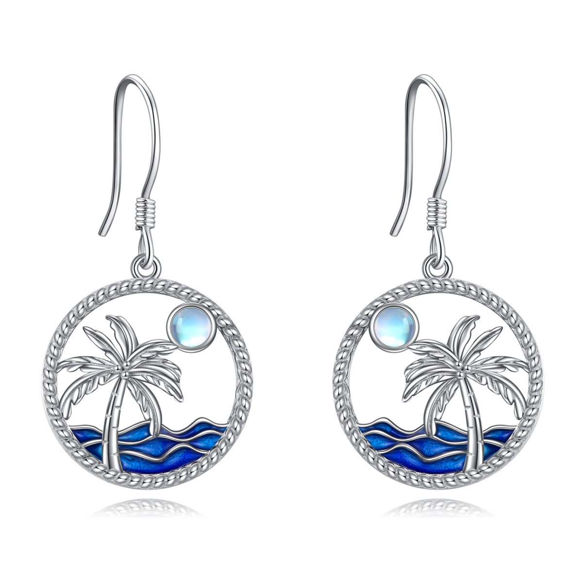 Sterling Silver Moonstone Coconut Tree Drop Earrings-1