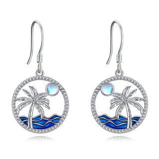 Sterling Silver Moonstone Coconut Tree Drop Earrings-1