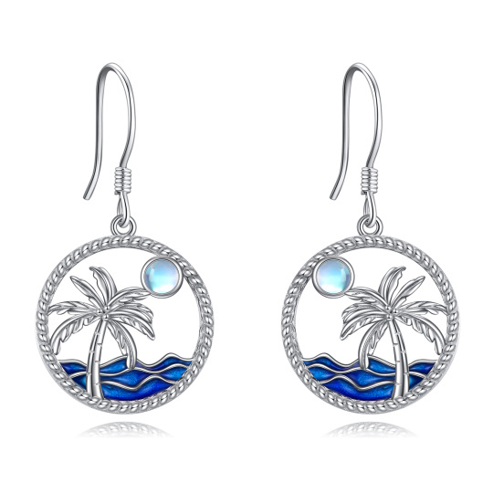 Sterling Silver Moonstone Coconut Tree Drop Earrings