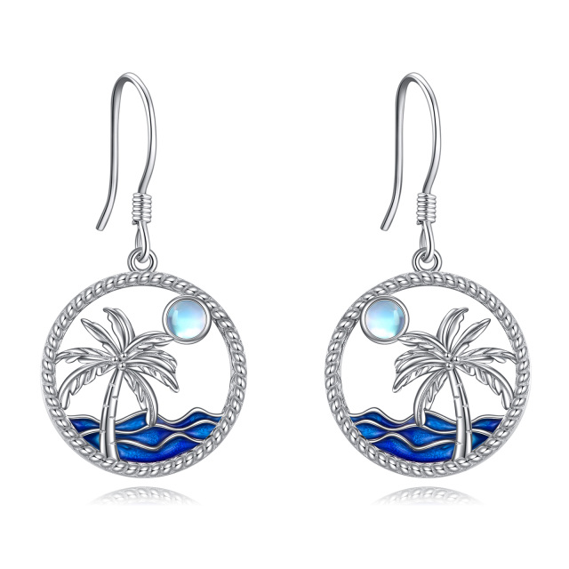 Sterling Silver Moonstone Coconut Tree Drop Earrings-1