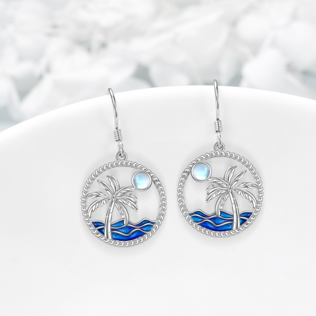 Sterling Silver Moonstone Coconut Tree Drop Earrings-3