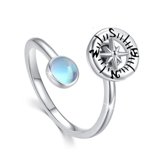 Bague ouverte en argent sterling avec boussole en pierre de lune