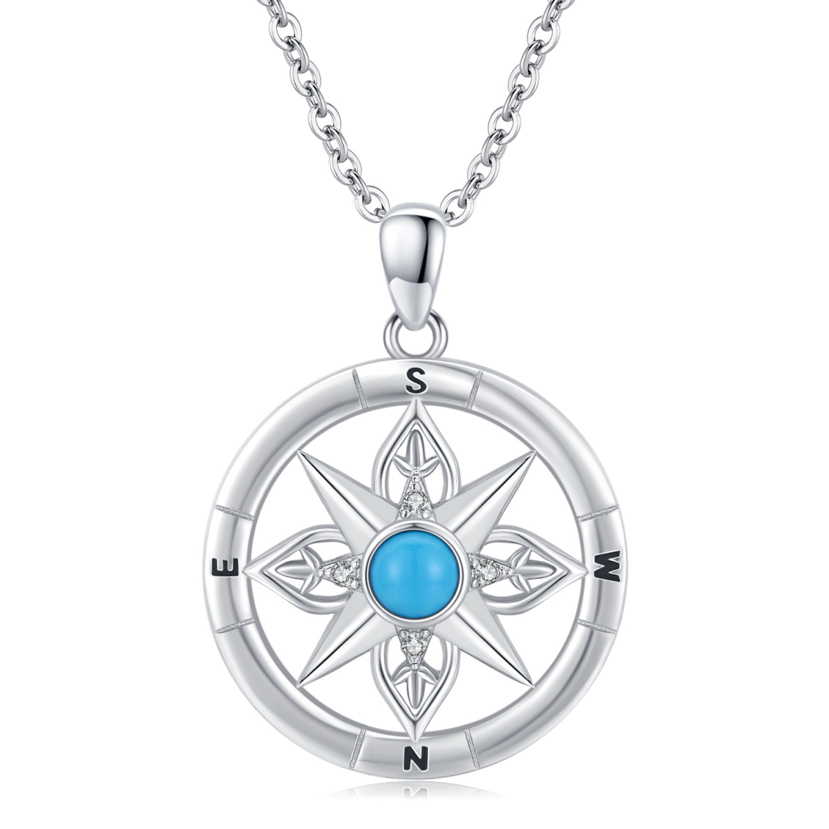 Collier en argent sterling avec pendentif boussole en pierre de lune-1