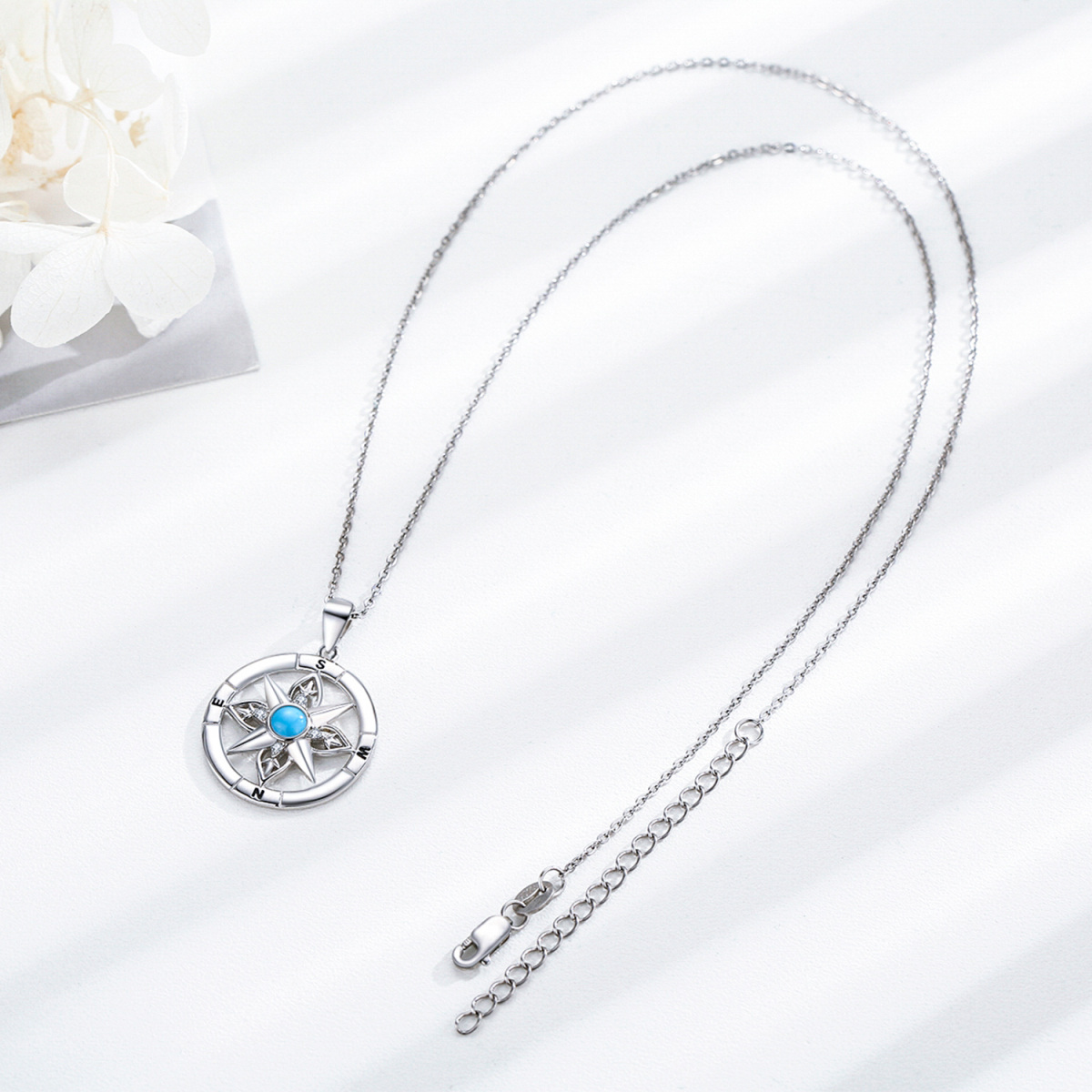 Collier en argent sterling avec pendentif boussole en pierre de lune-4