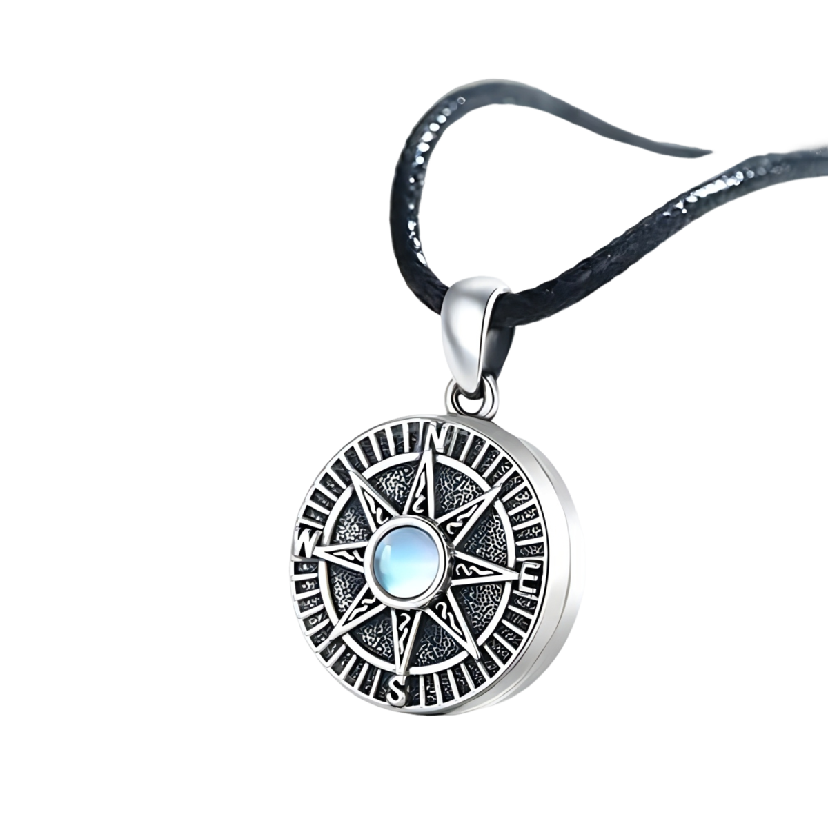 Collier en argent sterling avec pendentif boussole en pierre de lune-1