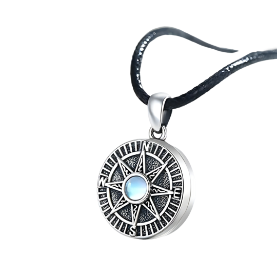 Collana con ciondolo a bussola in pietra di luna in argento sterling