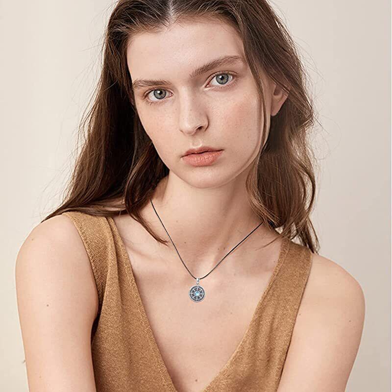 Sterling Silver Moonstone Compass Pendant Necklace-2