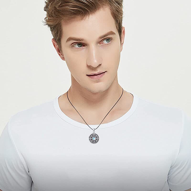 Sterling Silver Moonstone Compass Pendant Necklace-3