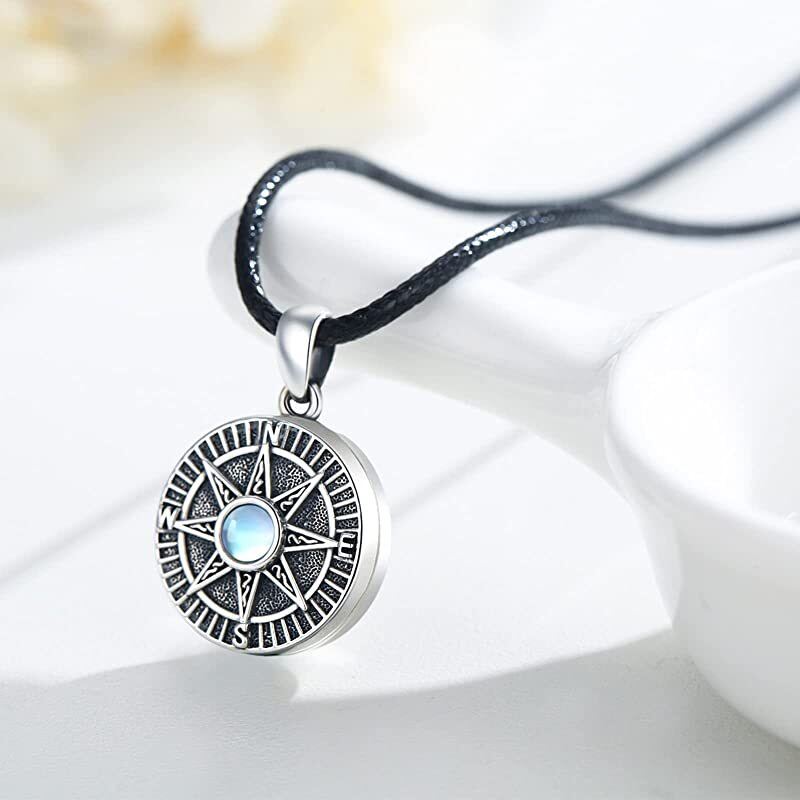 Sterling Silver Moonstone Compass Pendant Necklace-4