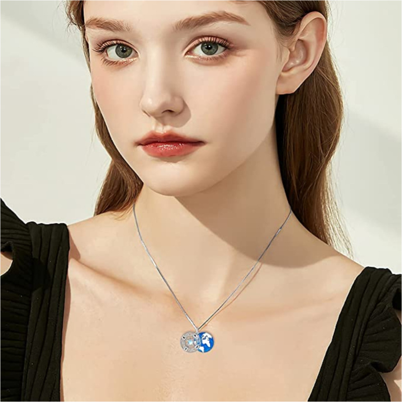 Sterling Silver Moonstone Compass Pendant Necklace with Engraved Word-2