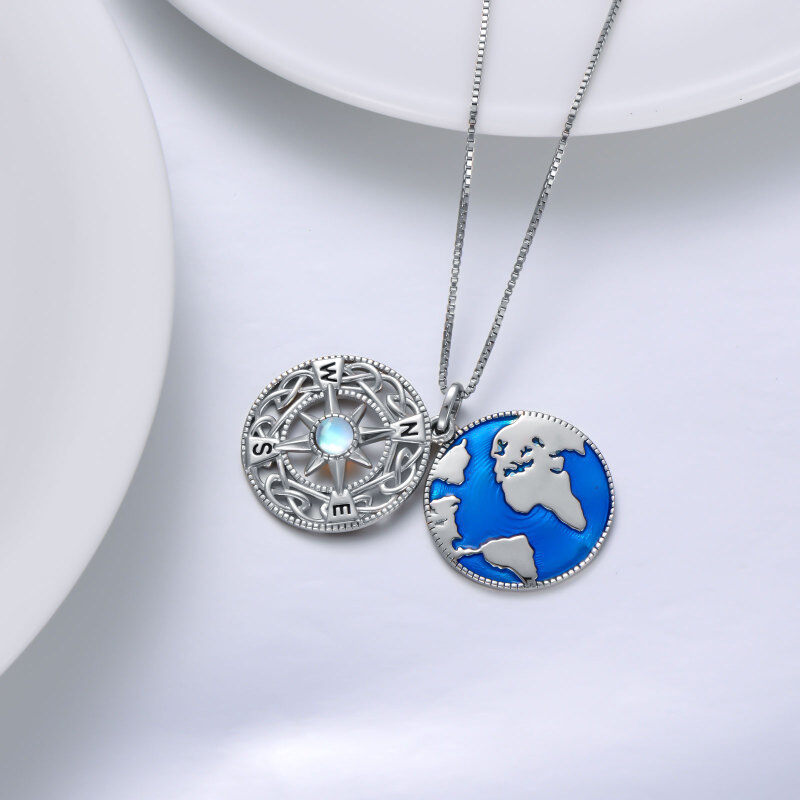 Sterling Silver Moonstone Compass Pendant Necklace with Engraved Word-3