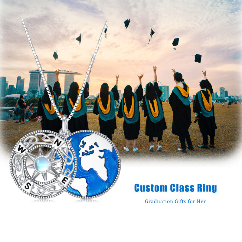 Sterling Silver Moonstone Compass Pendant Necklace with Engraved Word-4