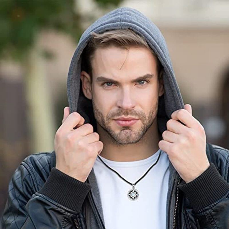 Sterling Silver Moonstone Compass Personalized Photo Locket Necklace-2