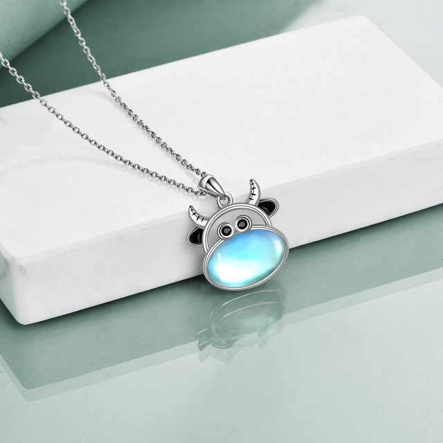 Sterling Silver Moonstone Cow Pendant Necklace-4