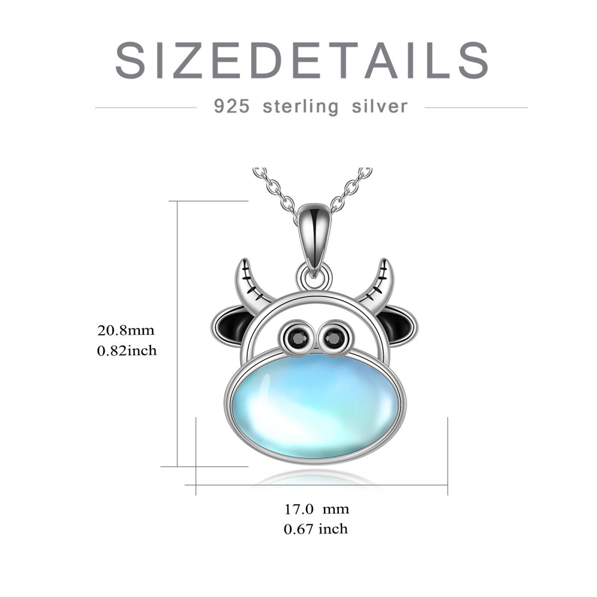 Sterling Silver Moonstone Cow Pendant Necklace-6