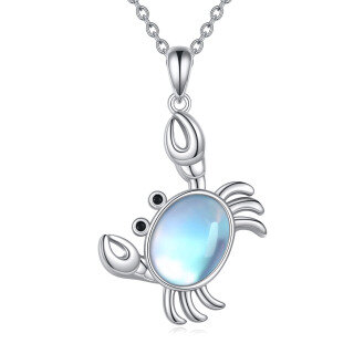 Sterling Silver Moonstone Crab Pendant Necklace-1