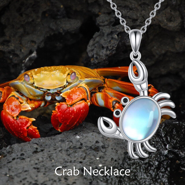 Sterling Silver Moonstone Crab Pendant Necklace-6