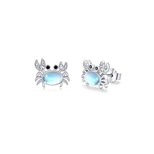 Sterling Silver Moonstone Crab Stud Earrings