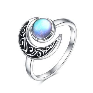 Sterling Silver Moonstone Moon Ring-48