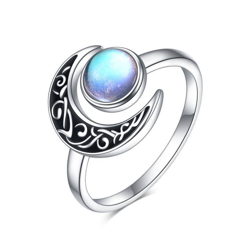 Sterling Silver Moonstone Moon Ring-12