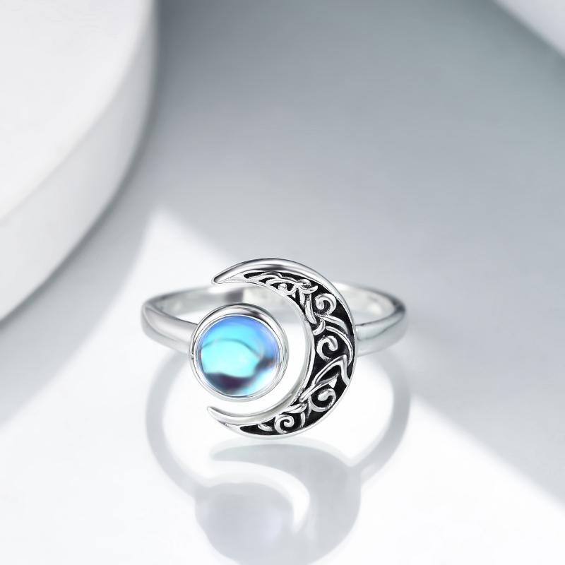 Sterling Silver Moonstone Moon Ring-3