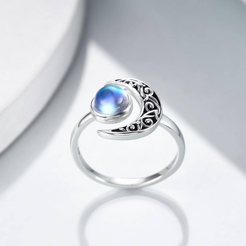 Sterling Silver Moonstone Moon Ring-4