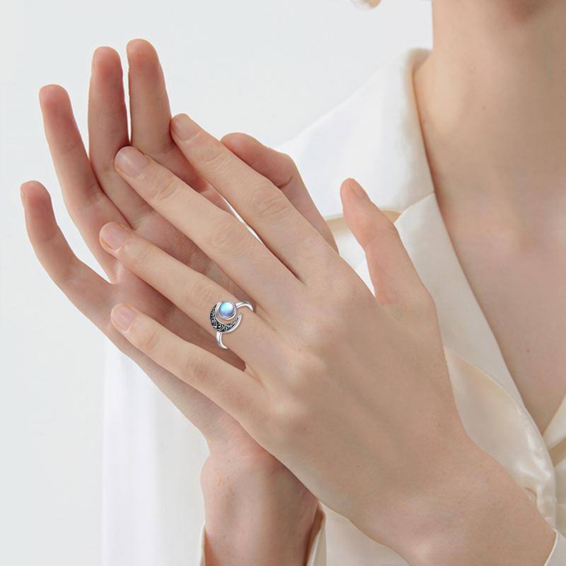 Sterling Silver Moonstone Moon Ring-2