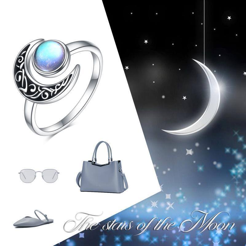 Sterling Silver Moonstone Moon Ring-6