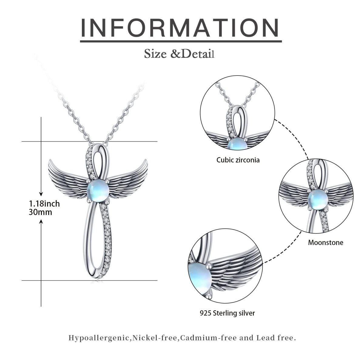 Colar com pingente de cruz de pedra lunar de zircônia cúbica em prata esterlina-5