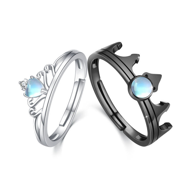 Sterling Silver Moonstone The Crown Couple Rings