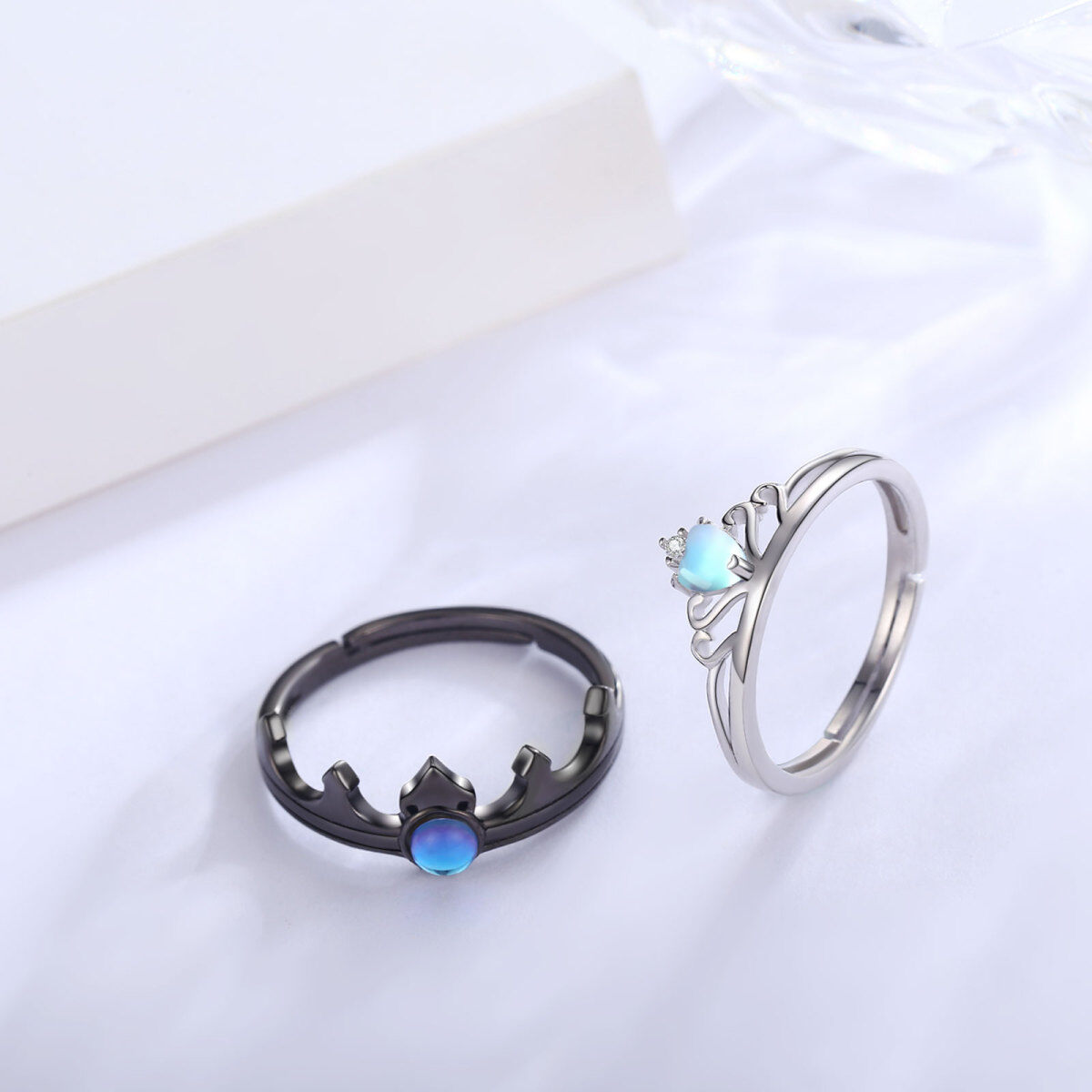 Sterling Silver Moonstone The Crown Couple Rings-3