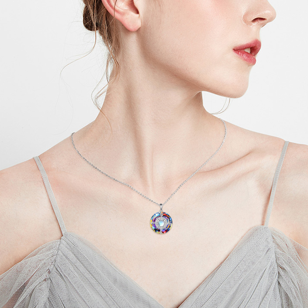 Sterling Silver Moonstone & Crystal Compass Urn Necklace for Ashes-2