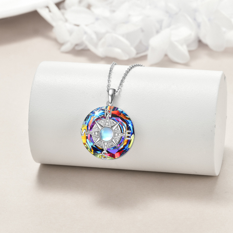 Naszyjnik z kompasem i kryształem księżycowym ze srebra próby 925 na prochy-3