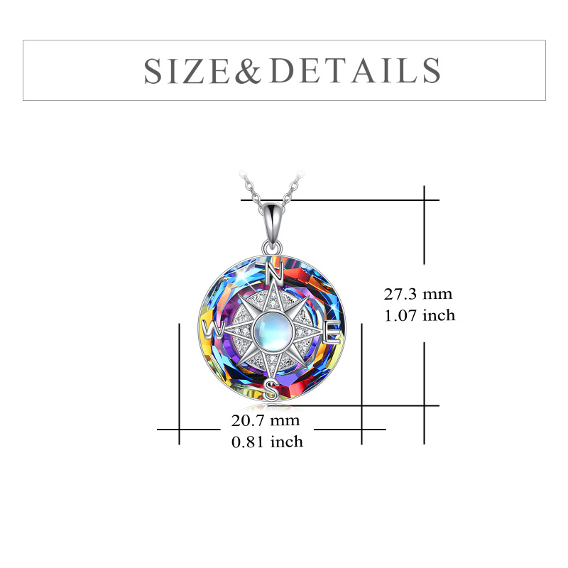 Naszyjnik z kompasem i kryształem księżycowym ze srebra próby 925 na prochy-5