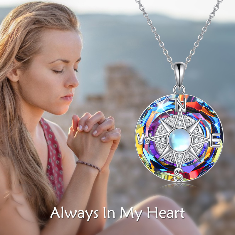 Naszyjnik z kompasem i kryształem księżycowym ze srebra próby 925 na prochy-6