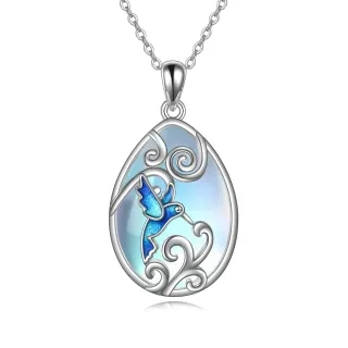 Sterling Silver Moonstone & Crystal Hummingbird Pendant Necklace-26