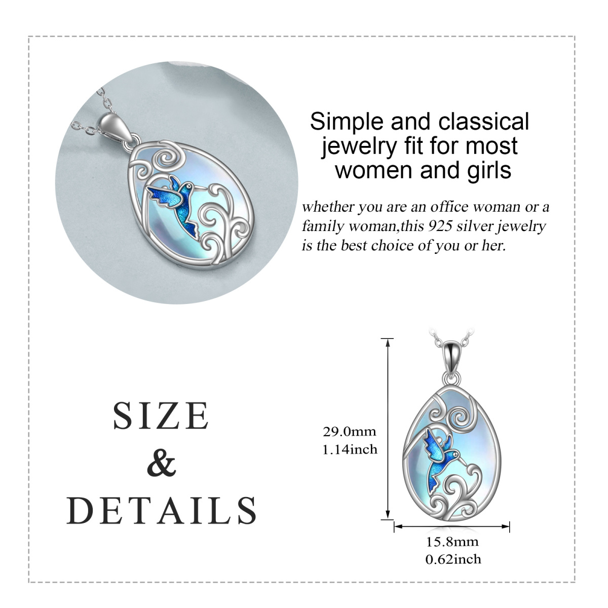 Sterling Silver Moonstone & Crystal Hummingbird Pendant Necklace-5