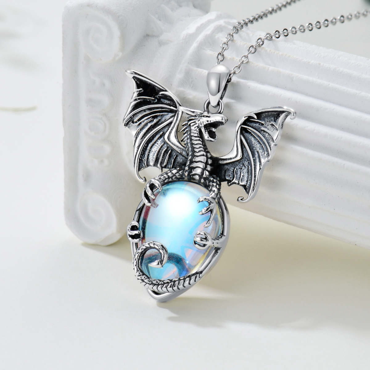 Sterling Silver Moonstone Dragon Pendant Necklace-3