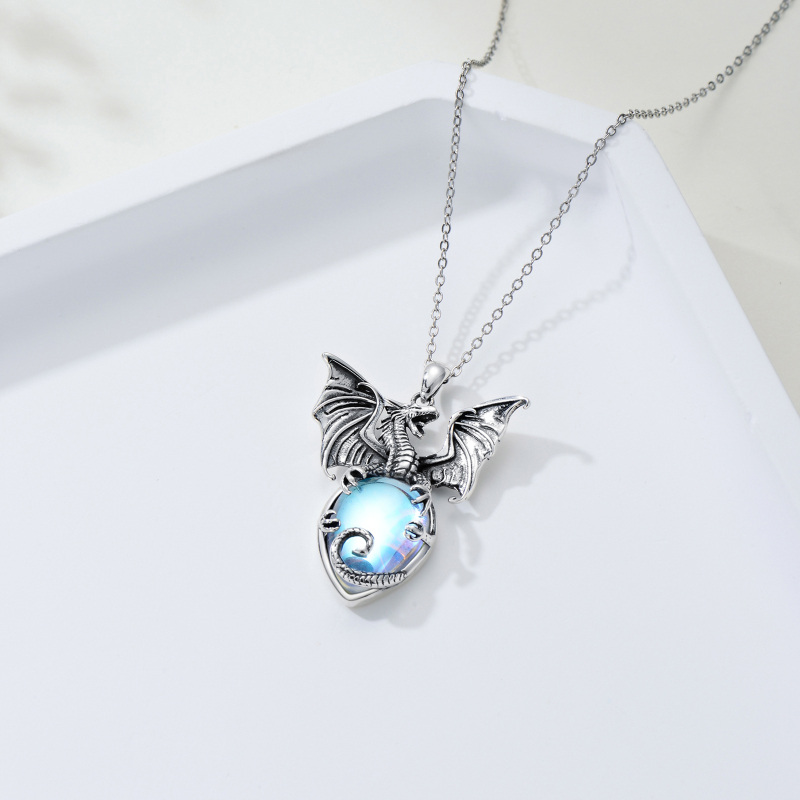 Collier avec pendentif Dragon en pierre de lune en argent sterling-4