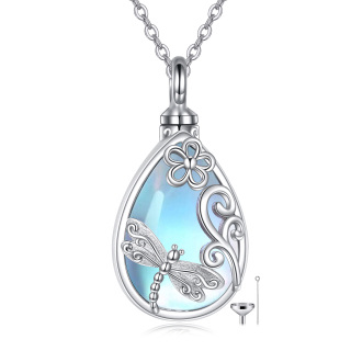 Sterling Silver Moonstone Dragonfly & Celtic Knot Urn Necklace for Ashes with Engraved Word-5