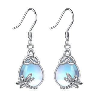 Sterling Silver Moonstone Dragonfly Drop Earrings-19