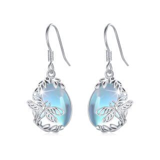 Sterling Silver Moonstone Dragonfly Drop Earrings-33