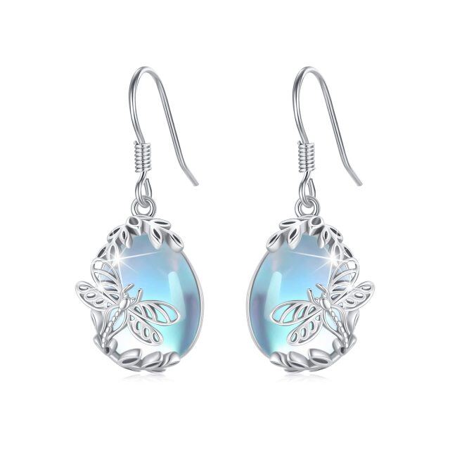 Sterling Silver Moonstone Dragonfly Drop Earrings