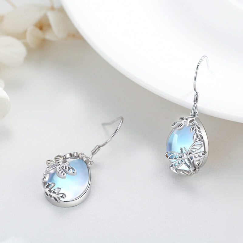 Sterling Silver Moonstone Dragonfly Drop Earrings-3