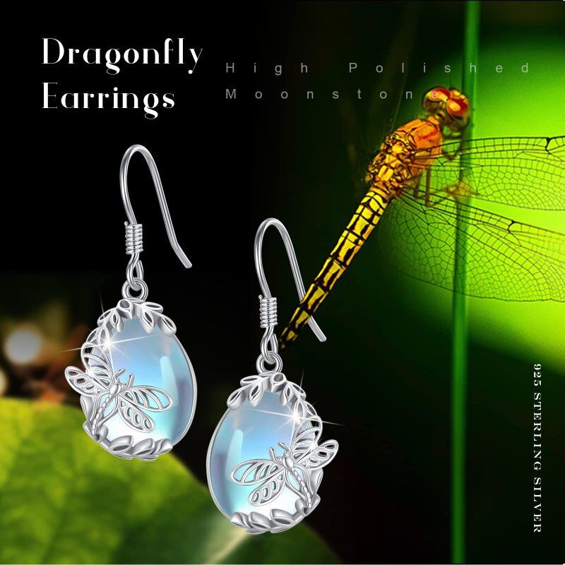 Sterling Silver Moonstone Dragonfly Drop Earrings-4