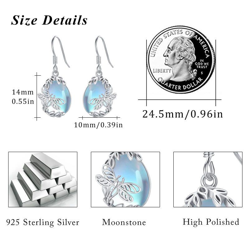 Sterling Silver Moonstone Dragonfly Drop Earrings-5