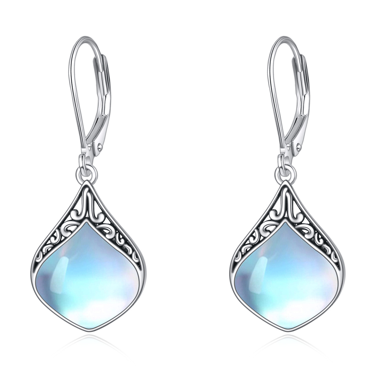 Sterling Silver Moonstone Drop Earrings-1