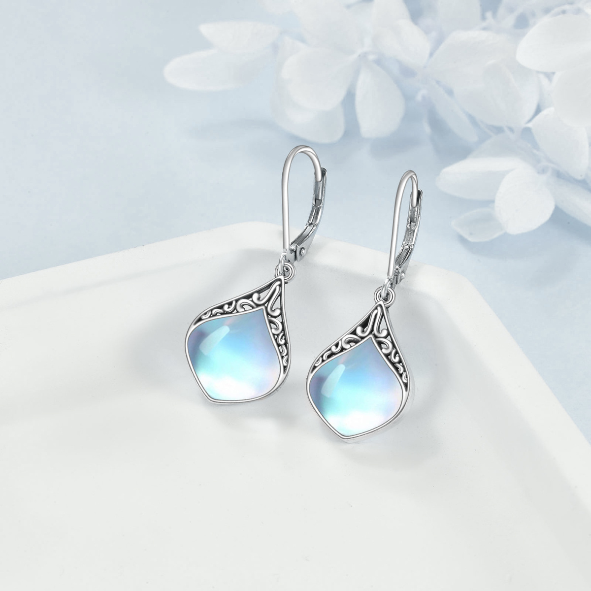 Sterling Silver Moonstone Drop Earrings-3