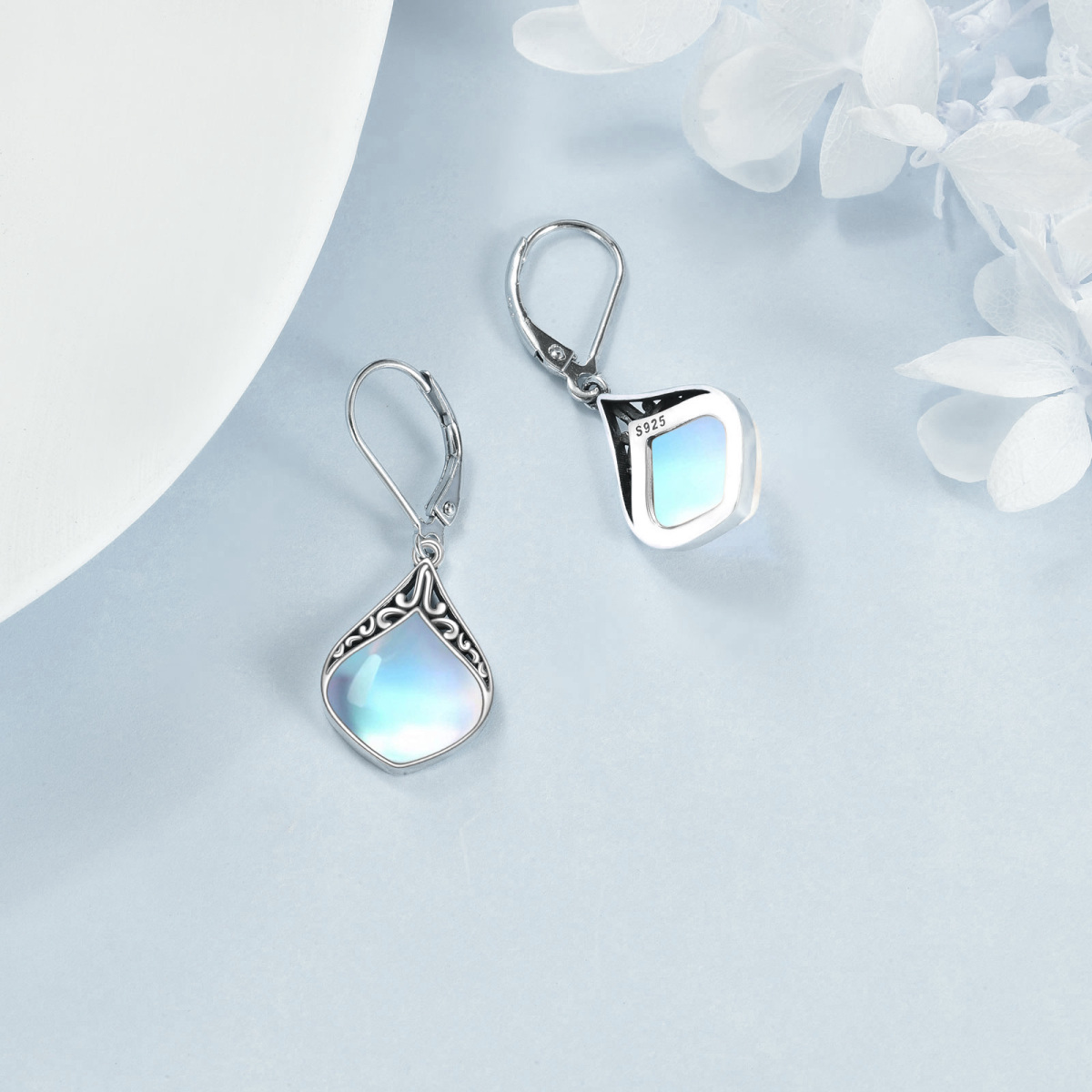 Sterling Silver Moonstone Drop Earrings-4